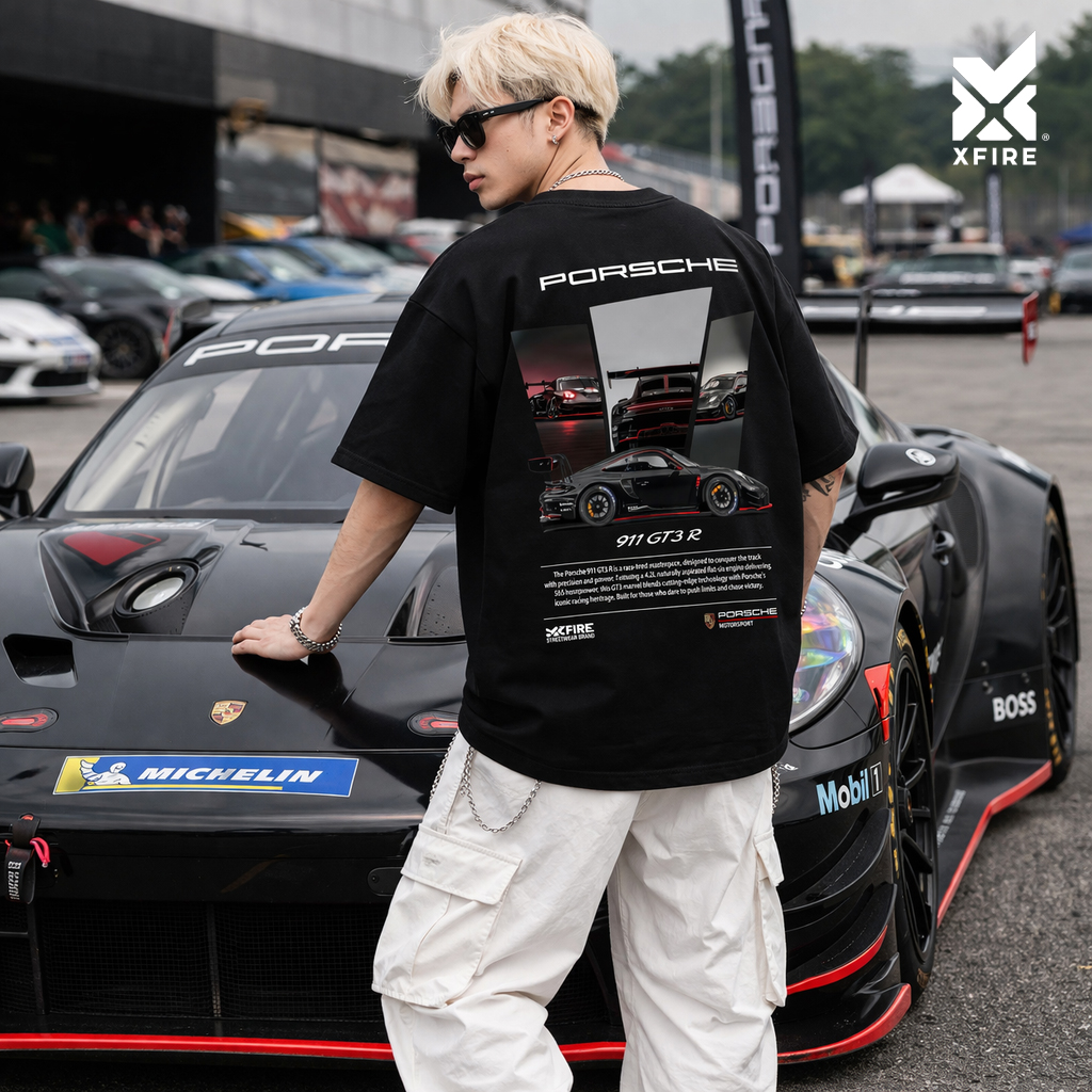 Áo Thun Porsche 911 GT3R Xfire Vietnam Cotton 235gsm Form Rộng Oversized Unisex In 2 Mặt Streetwear