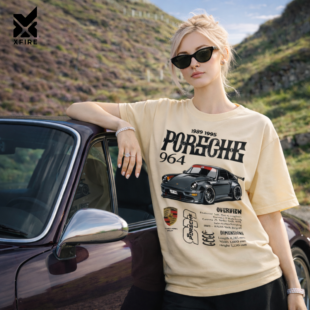 Áo Thun Porsche 964 Streetwear Unisex Form Rộng Cotton In Xe Thể Thao Vintage Xfire Vietnam