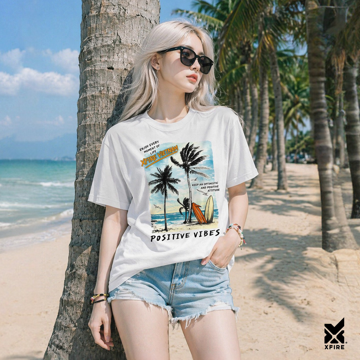 Áo thun Hè Possitive Vibes Xfire Vietnam Form Rộng Oversized Áo Đi Biển Streetwear 100% Cotton