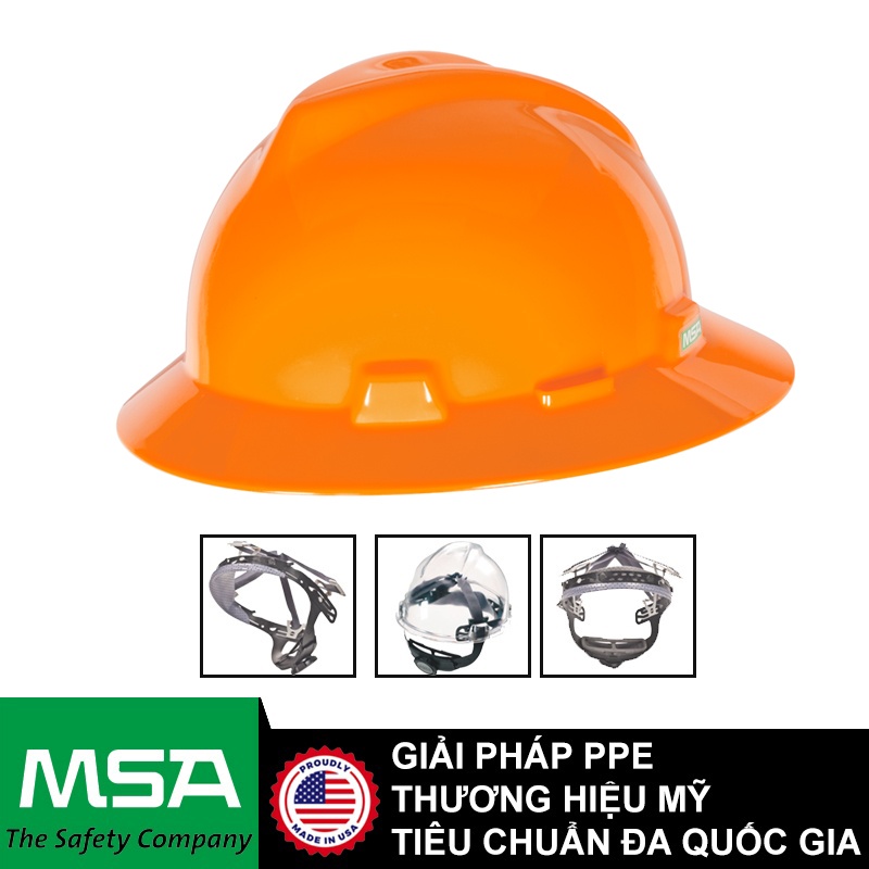 Mũ bảo hộ vành rộng MSA V-Gard lồng mũ có núm vặn và thấm mồ hôi trán