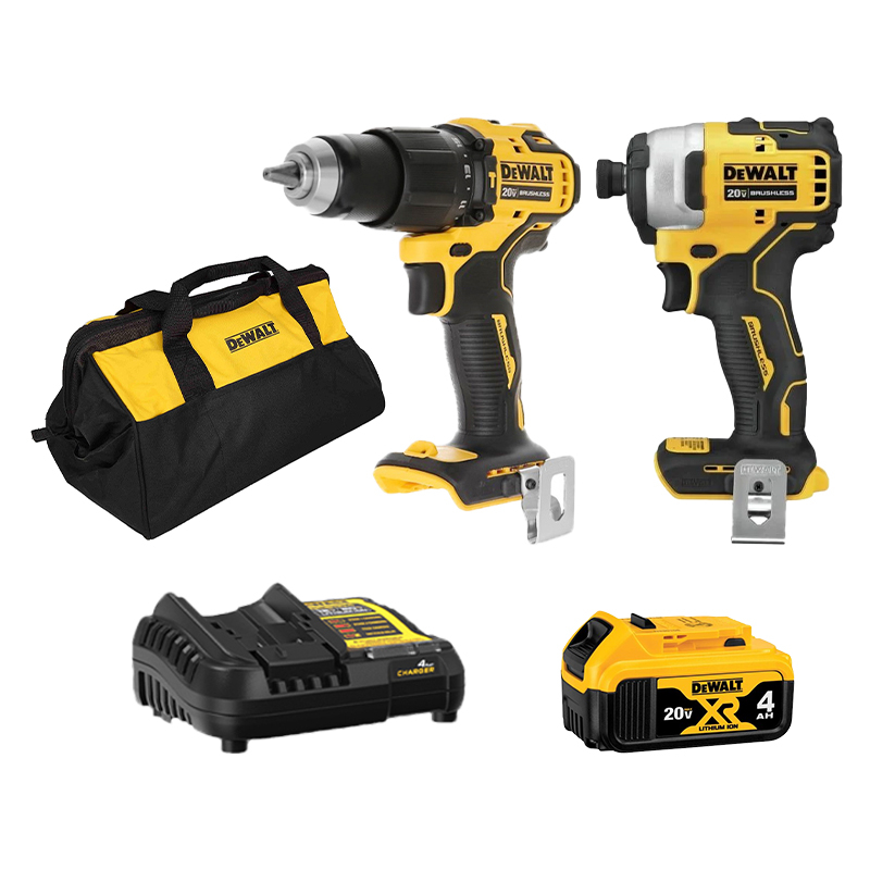 Combo Dewalt - Máy Khoan Pin DCD709N + Máy Vặn Vít DCF809N + Pin 20V4.0Ah + Đế Sạc 4A & Túi dụng cụ
