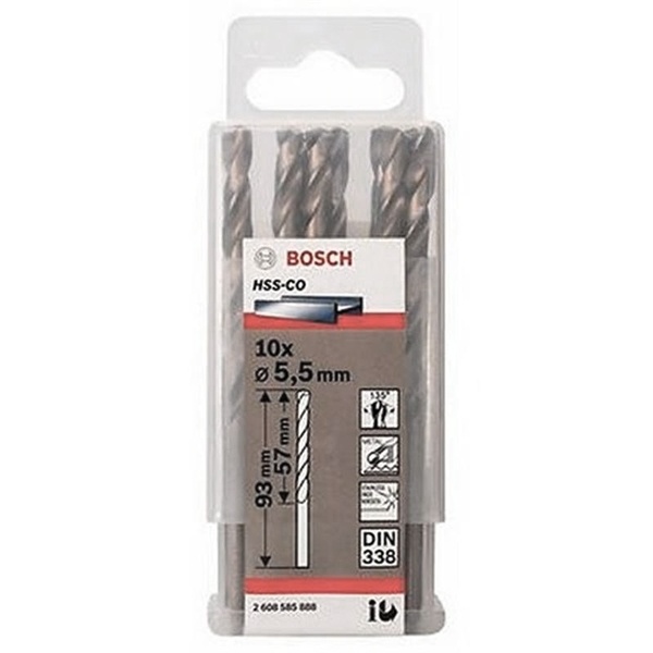 Bộ 10 mũi khoan sắt và inox 5.5mm Bosch HSS-Co 2608585888