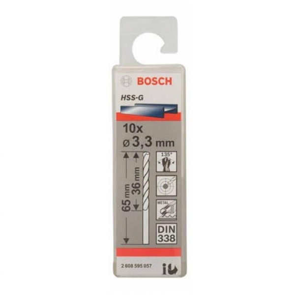 Bộ 10 mũi khoan sắt 3.3mm Bosch HSS-G 2608595057