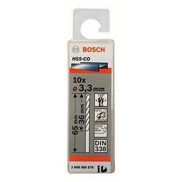 Bộ 10 mũi khoan sắt và inox 3.3mm Bosch HSS-Co 2608585878