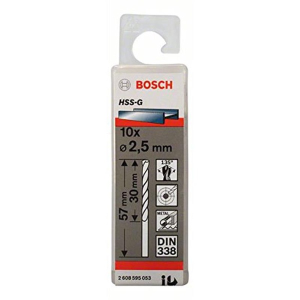 Bộ 10 mũi khoan sắt 2.5mm Bosch HSS-G 2608595053