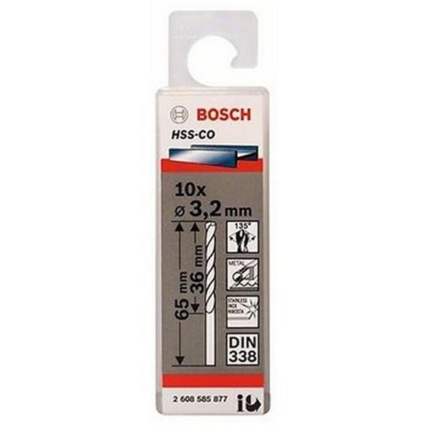 Bộ 10 mũi khoan sắt và inox 3.2mm Bosch HSS-Co 2608585877
