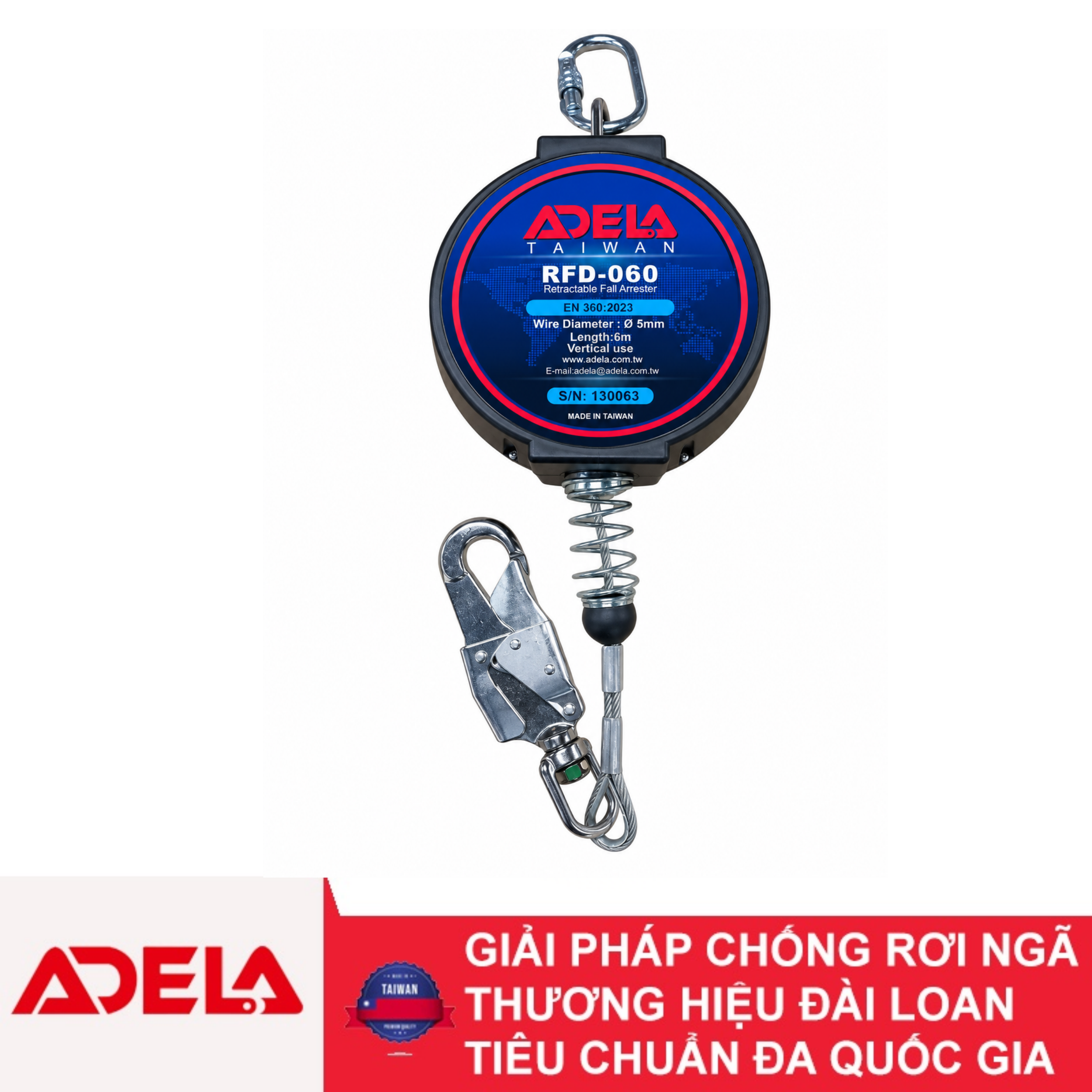 Cuộn dây cáp hãm trượt tự động 6m cáp thép ADELA RFD 060