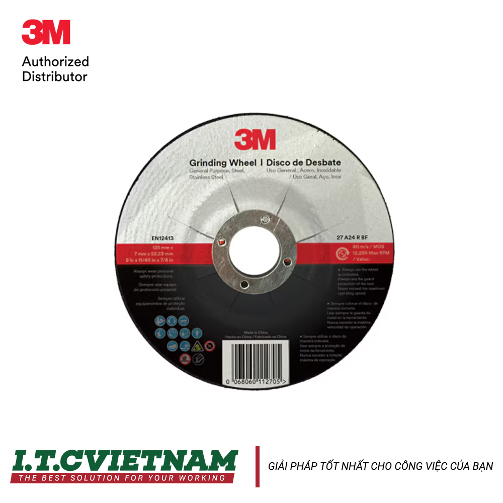 Đá mài đa dụng 3M Depressed Center Wheel 24 T27 125 mm x 7 mm x 22.23 mm 3M 7100366548
