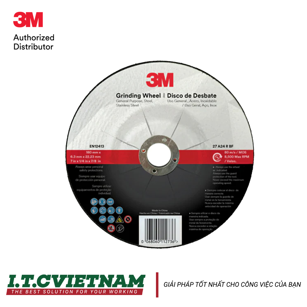 Đá mài đa dụng 3M Depressed Center Wheel 24 T27 180 mm x 6.3 mm x 22.23 mm 3M 7100366505