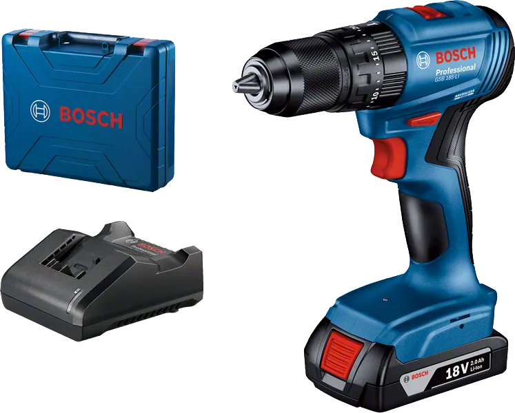 Máy khoan vặn vít pin Bosch GSB 185-LI (Kèm 2 pin 1 sạc và phụ kiện)