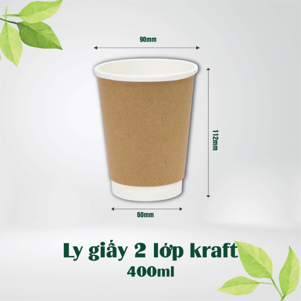 Ly giấy nóng 2 lớp kraft 12oz phân hủy nhanh, thân thiện với môi trường