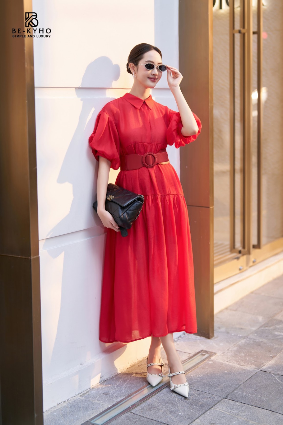 Đầm đỏ suông tay bom