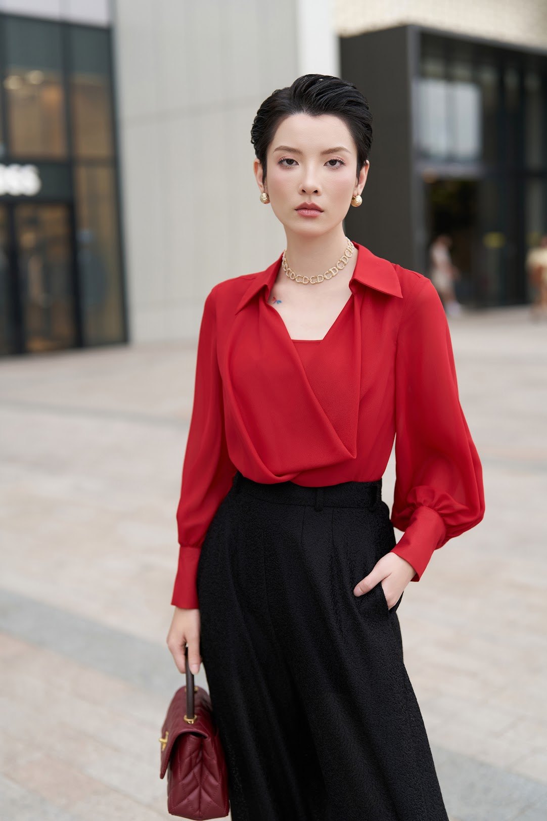Sơ Mi Đỏ Cổ Đổ