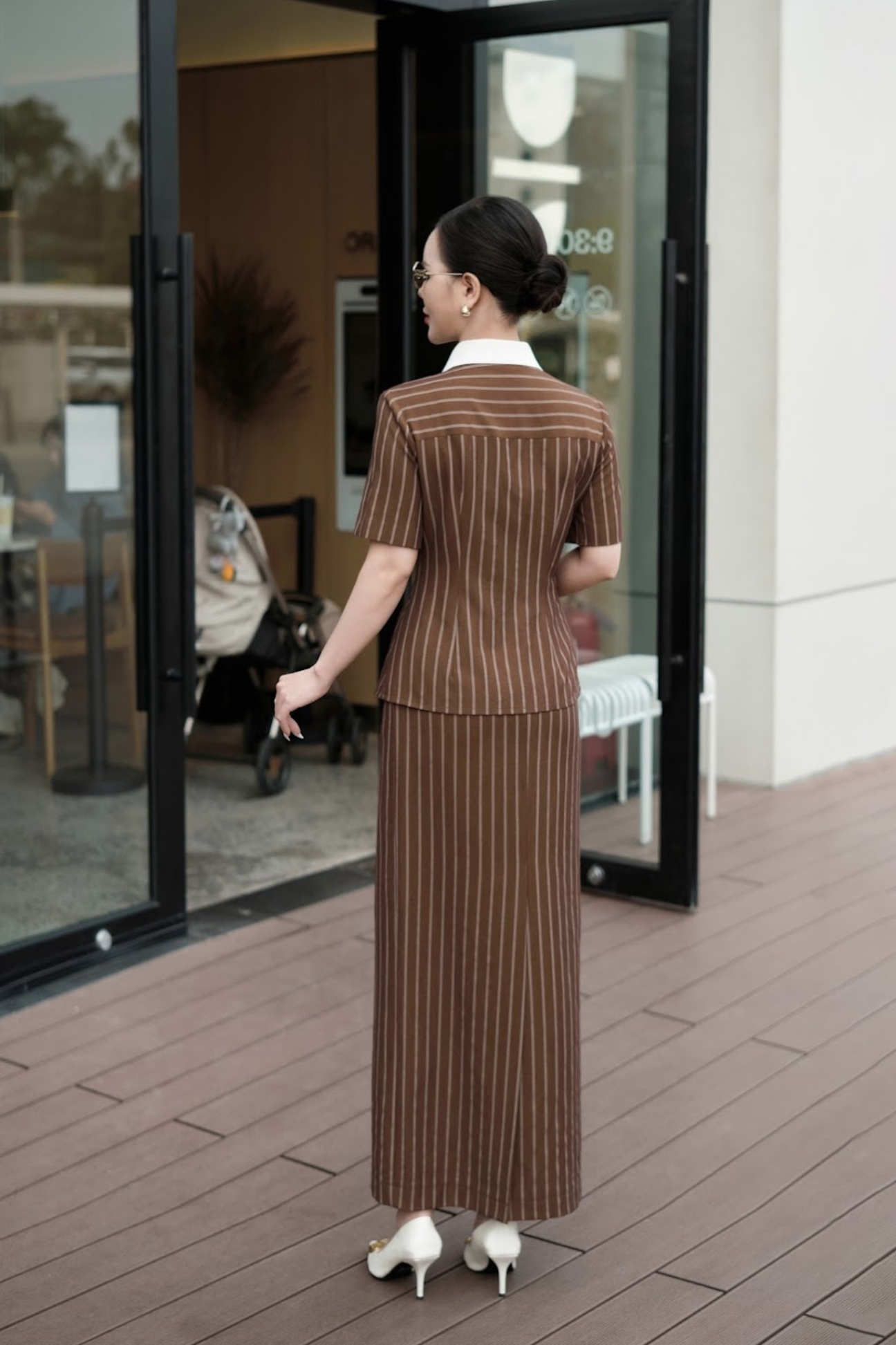 Set bộ vest nâu kẻ