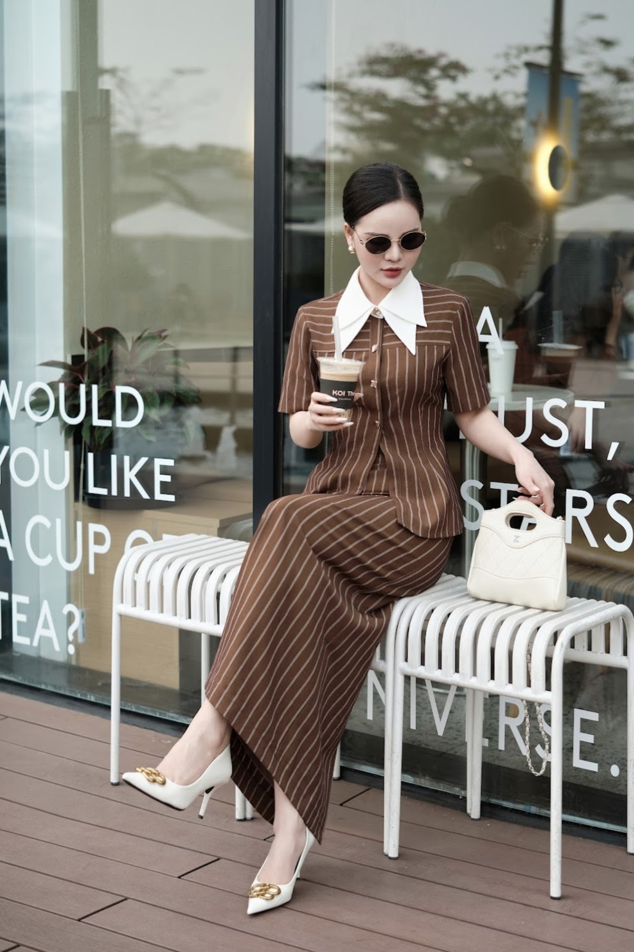 Set bộ vest nâu kẻ