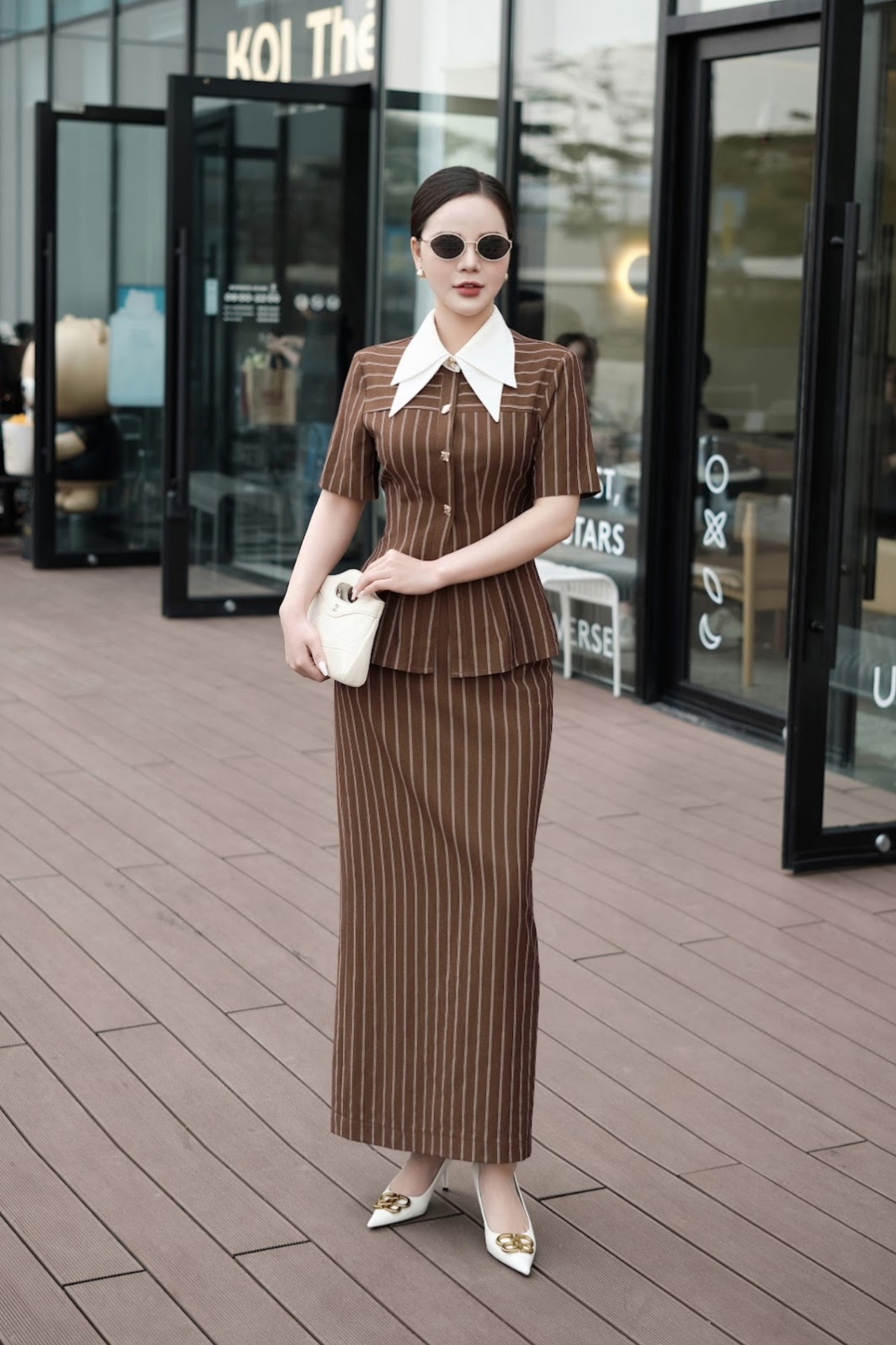 Set bộ vest nâu kẻ