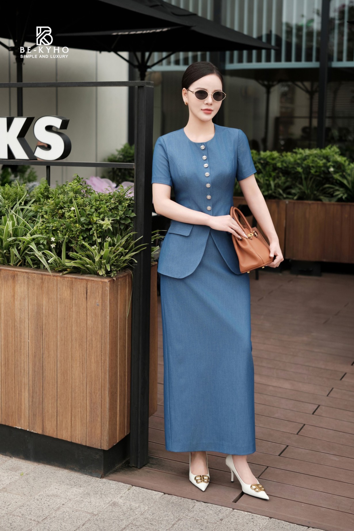Chân váy set bộ xanh denim