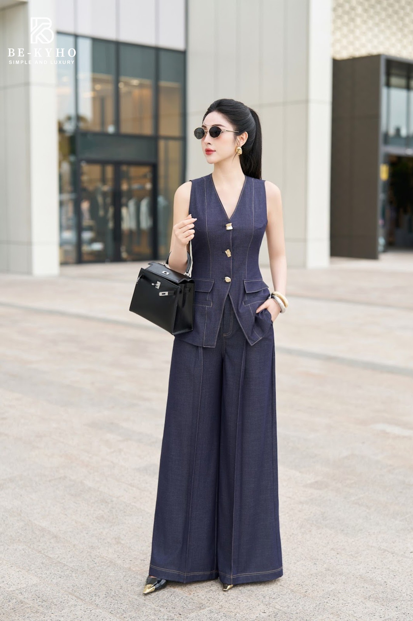 Quần set gile denim