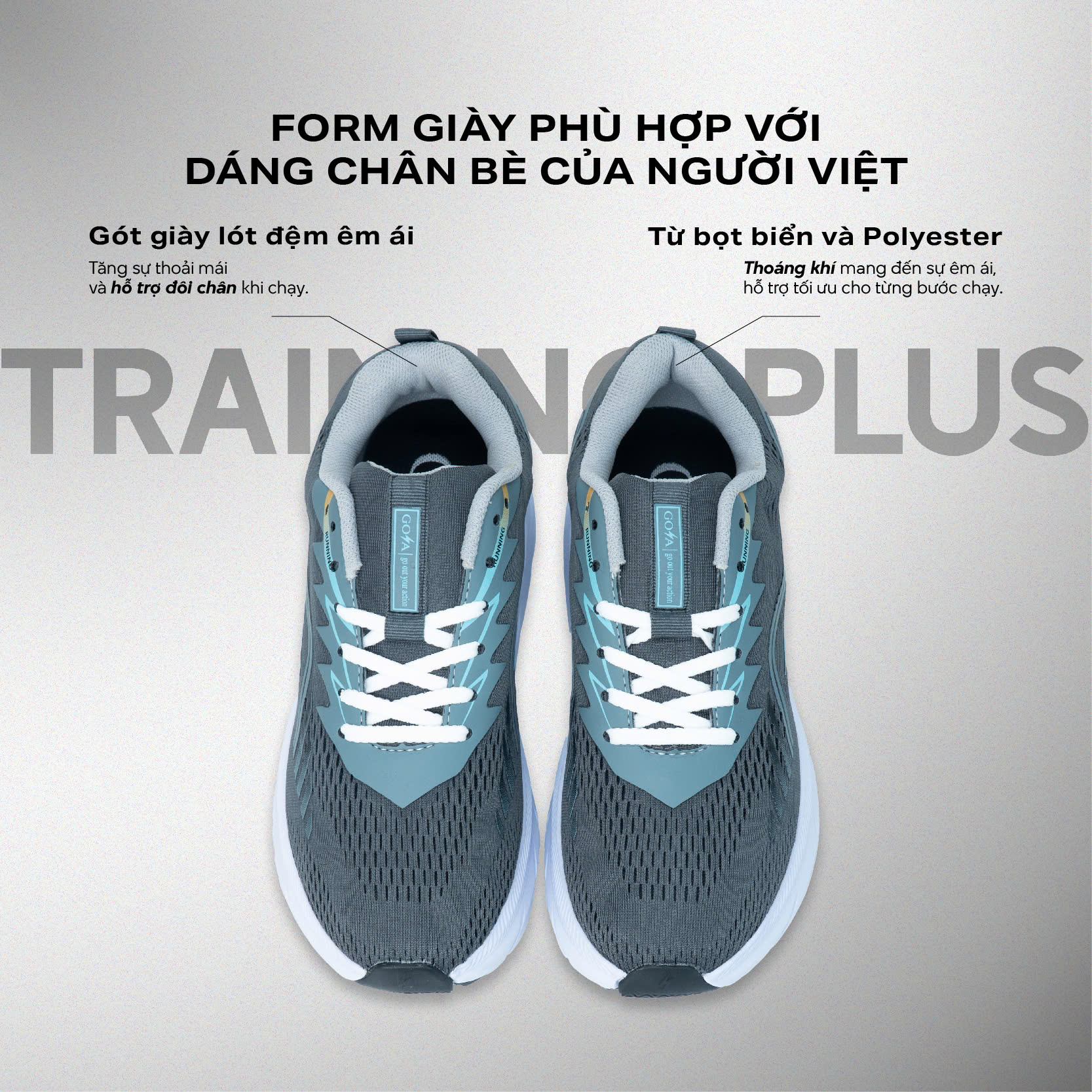 GIÀY CHẠY BỘ GOYA PLUS - XÁM ĐẬM