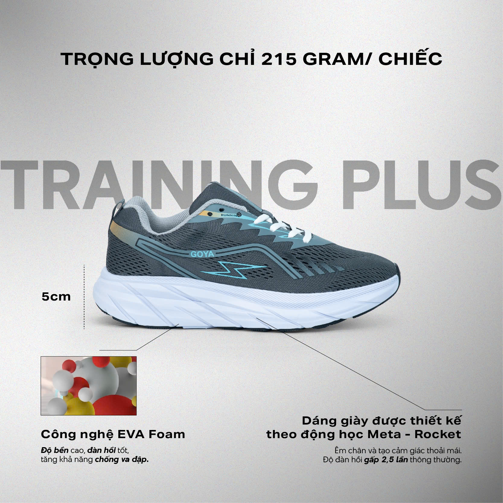 GIÀY CHẠY BỘ GOYA PLUS - XÁM ĐẬM