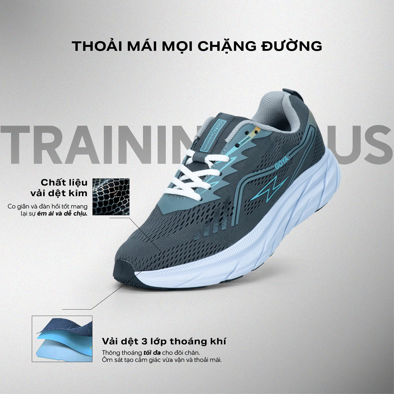 GIÀY CHẠY BỘ GOYA PLUS - XÁM ĐẬM