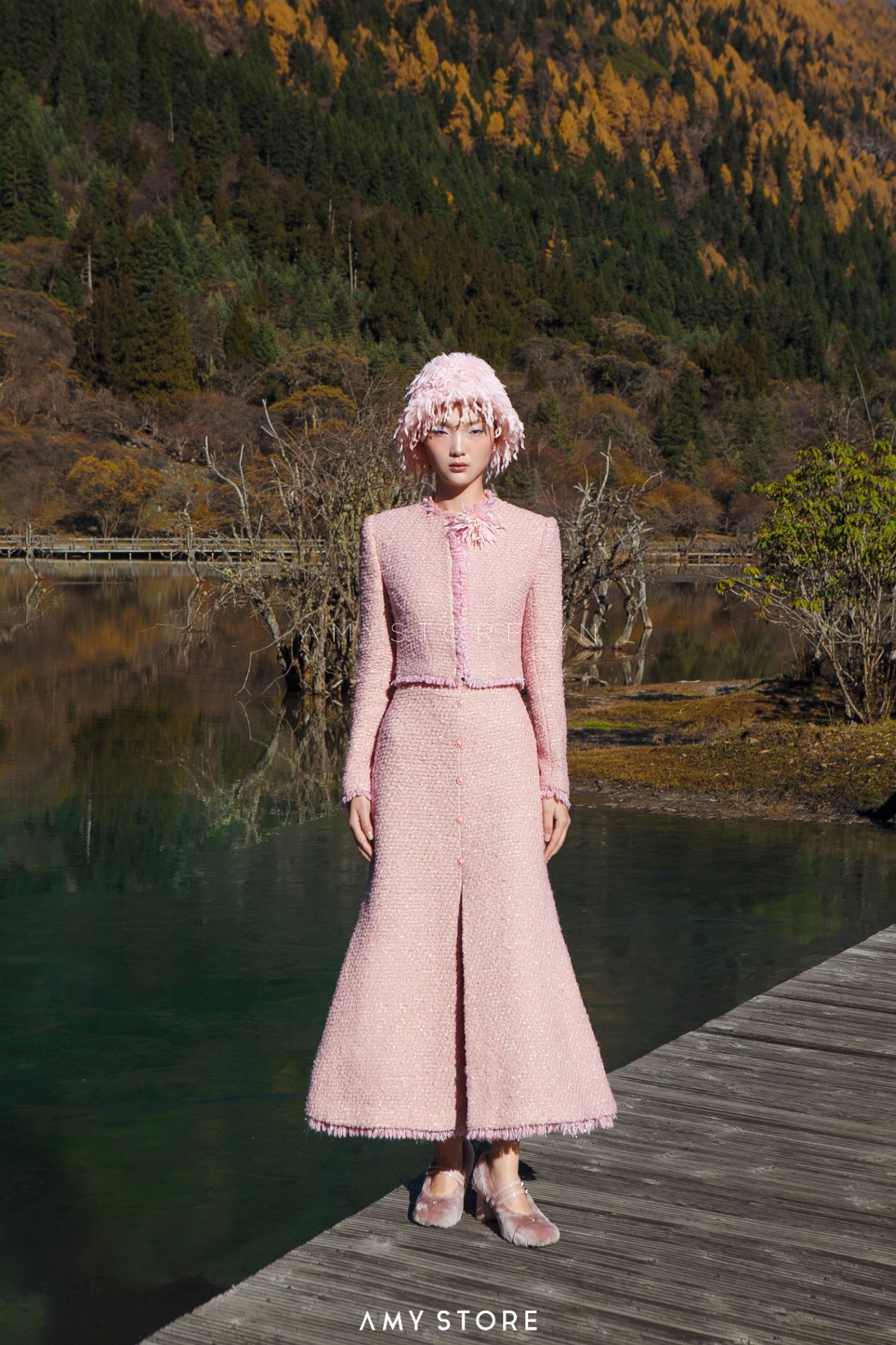 Set dạ tweed đuôi cá dài