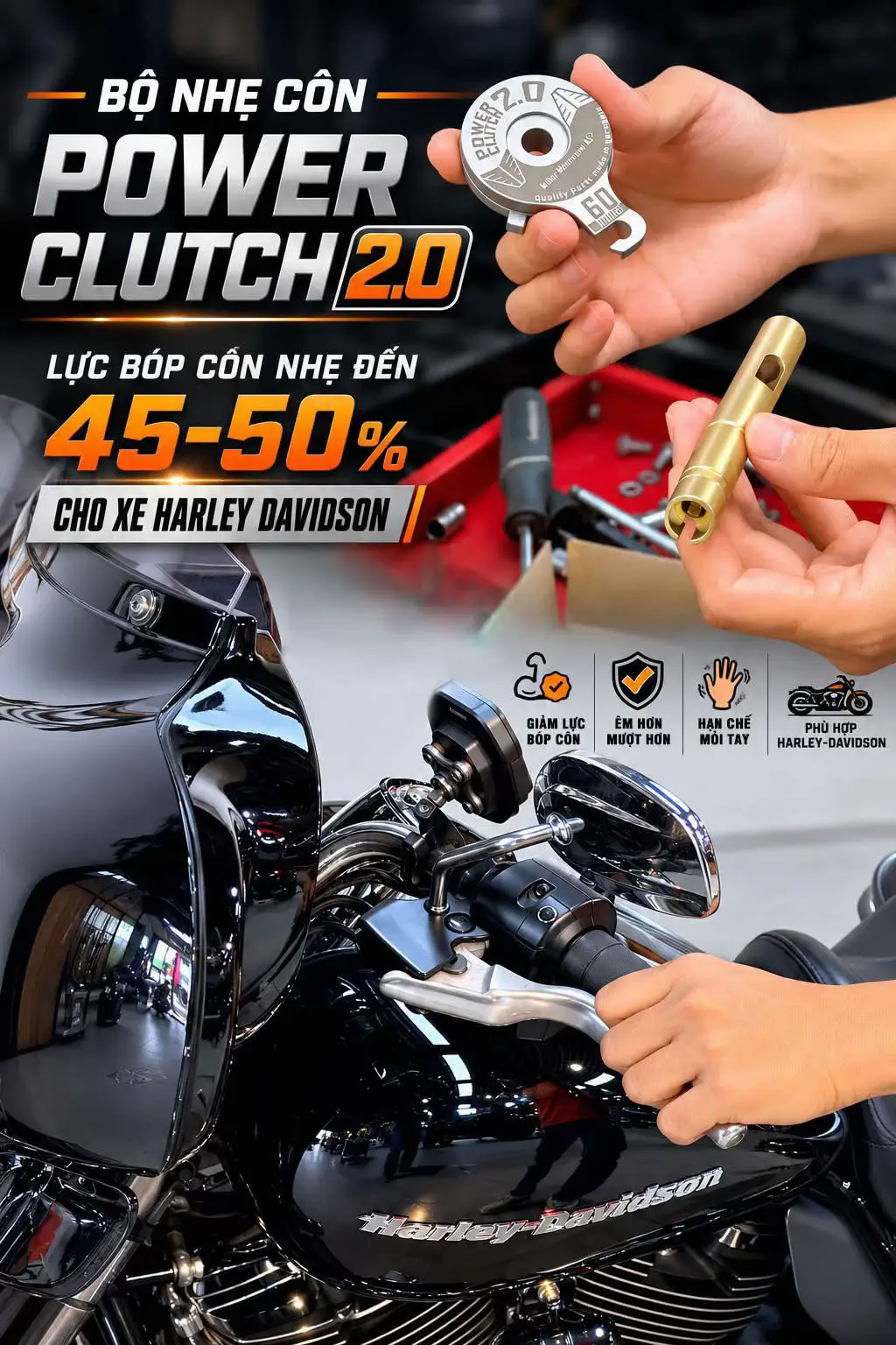 Bộ nhẹ côn Power Clutch 2.0 cho Harley-Davidson: “Bí quyết” để bóp côn dây nhẹ như côn dầu