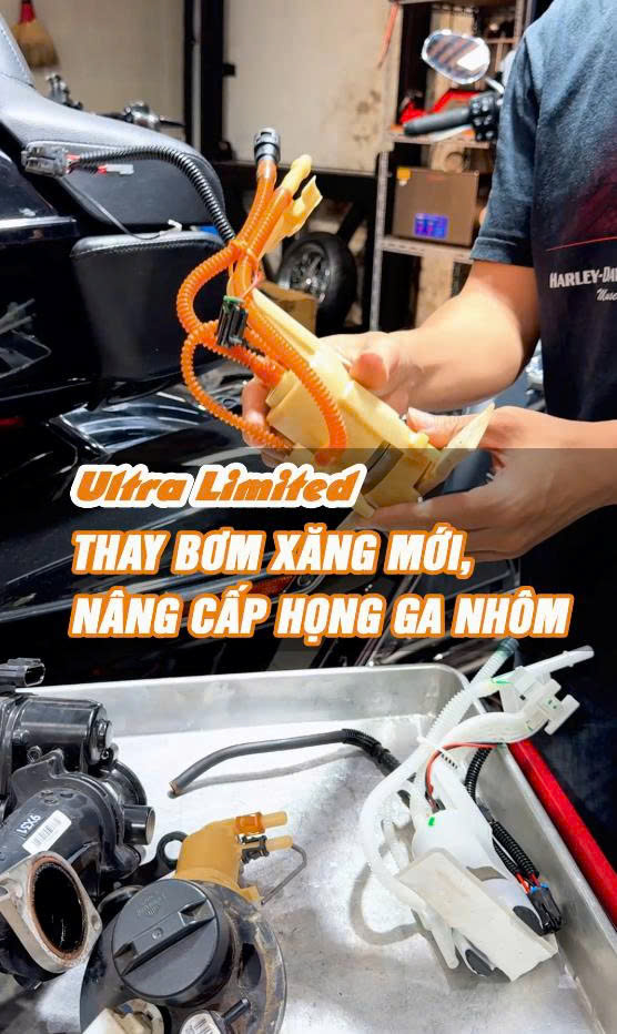 Harley-Davidson Ultra Limited bảo dưỡng hệ thống nhiên liệu, thay bơm xăng và họng ga S&S