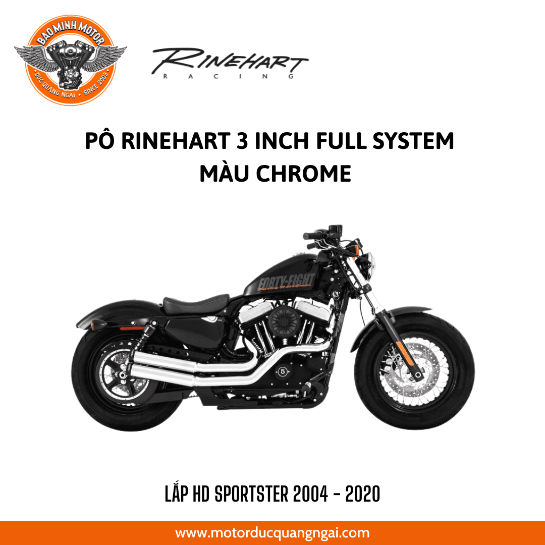 PÔ RINEHART 3 INCH MÀU CHROM FULL SYSTEM LẮP HD SPORTSTER 2004-2020