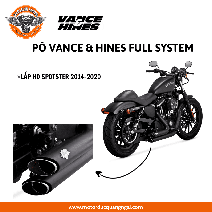 PÔ VANCE HINES FULL SYSTEM MÀU ĐEN LẮP HD SPOTSTER 2014-2020