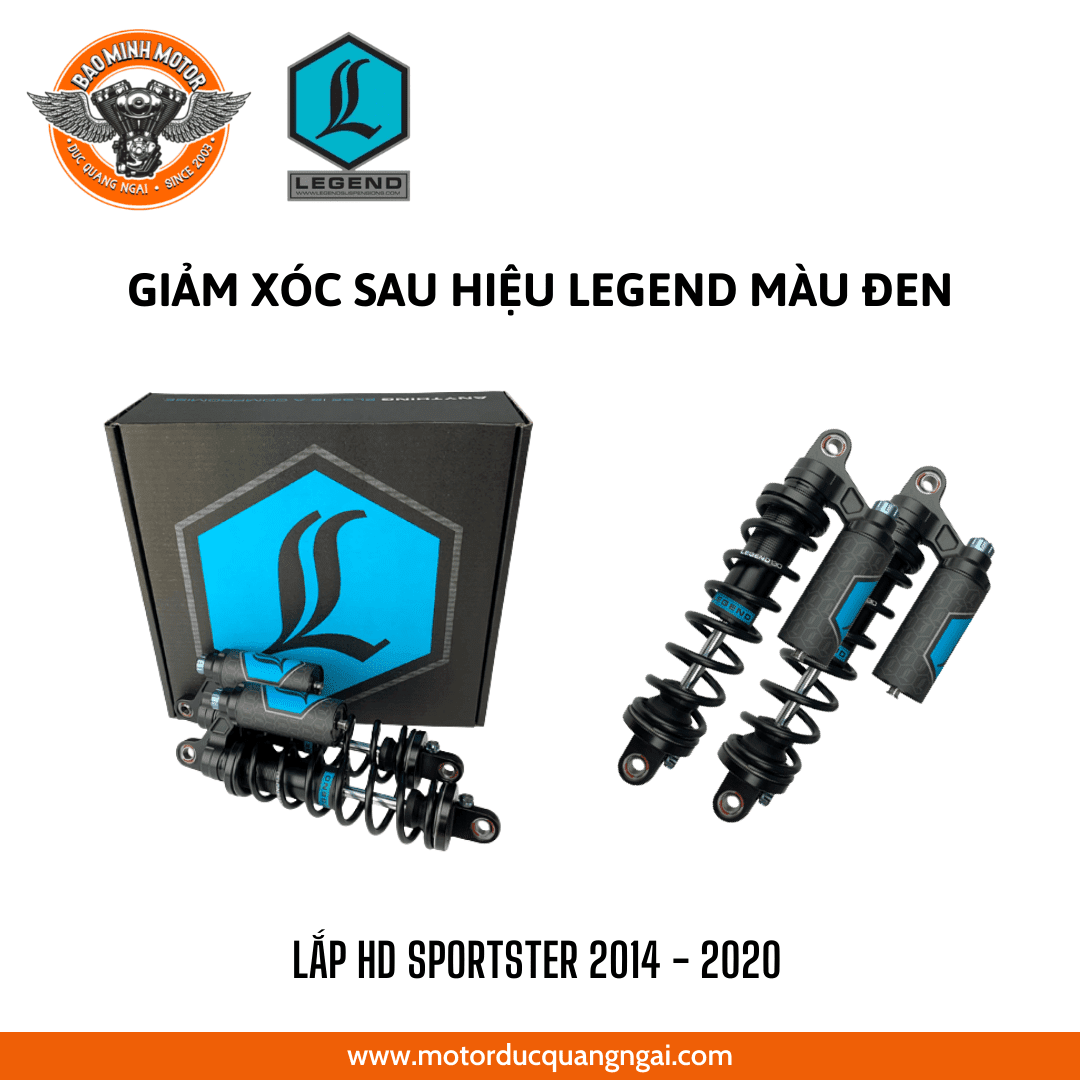 GIẢM XÓC SAU CÓ BÌNH DẦU HIỆU LEGEND MÀU ĐEN LẮP HD SPORTSTER 2014 - 2020 (TRỪ SUPERLOW '04 -'20)