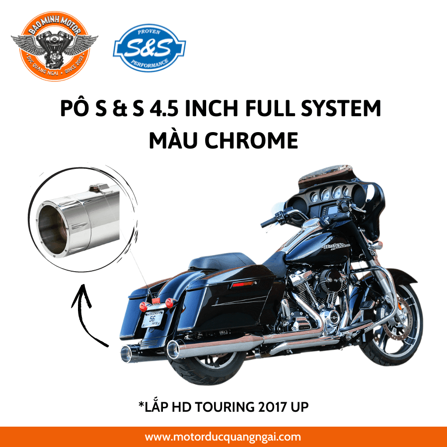 PÔ HIỆU S&S FULL SYSTEM 4.5 INCH MÀU CHROME LẮP HD TOURING 2017 UP