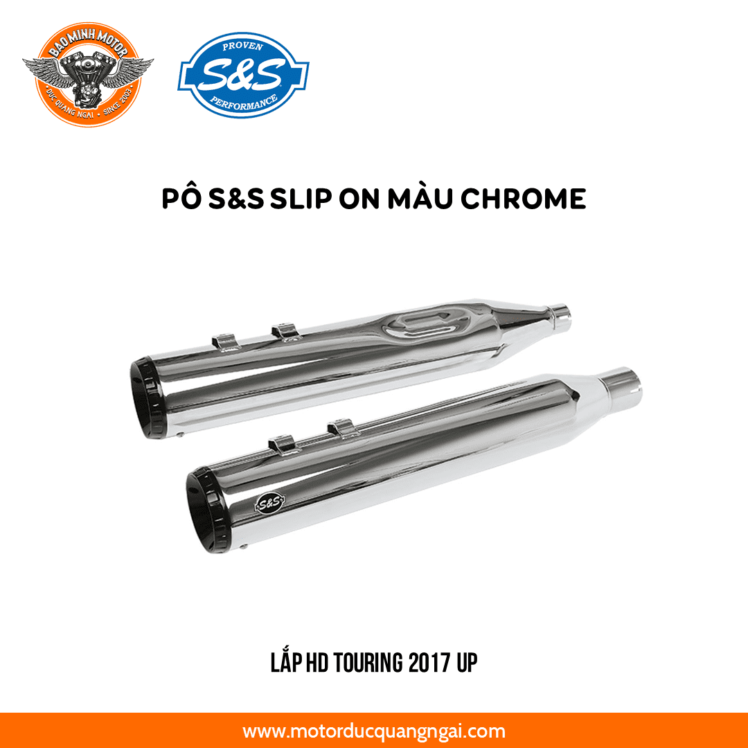 PÔ HIỆU S&S SLIP ON GNX 4'' MÀU CHROME ĐUÔI ĐEN LẮP HD TOURING 2017 UP