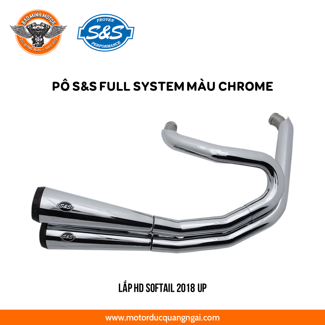 PÔ S&S FULL CÂY GRAND NATIONAL 2-2 MÀU CHROME VỚI ĐUÔI ĐEN LẮP CHO SOFTAIL 2018 - 2020