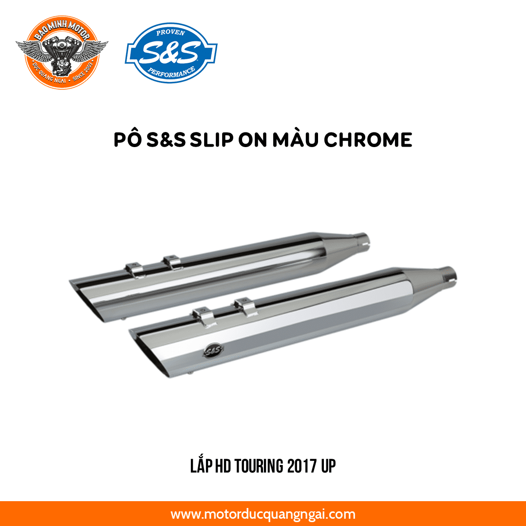 PÔ HIỆU S&S SLIP ON SLASH 4'' MÀU CHROME LẮP HD TOURING 2017 UP M8