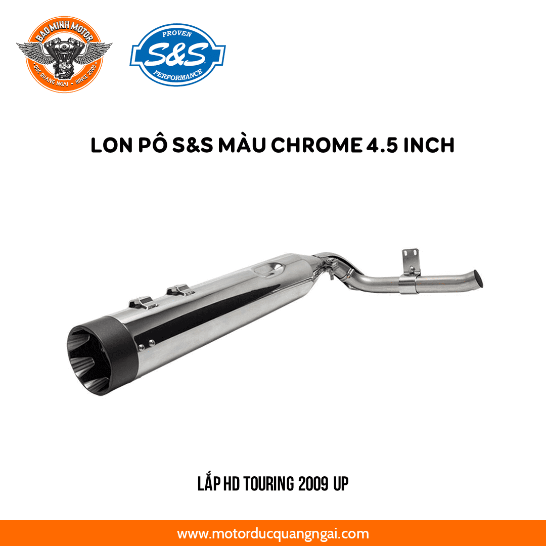 PÔ HIỆU S&S SLIP ON SIDEWINDER 2-1 MÀU CHROME ĐUÔI ĐEN CUT LẮP HD TOURING 2009-2020