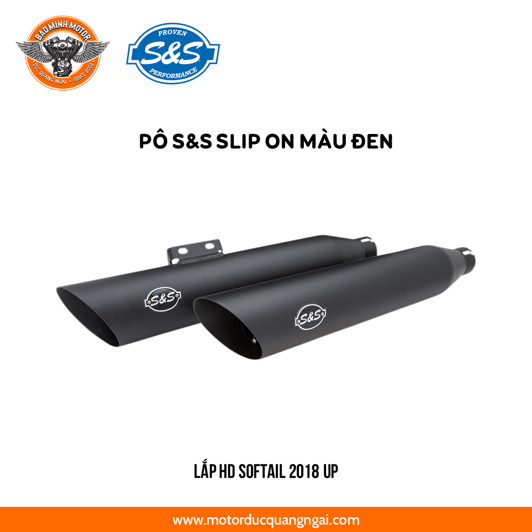 PÔ HIỆU S&S SLIP ON SLASH MÀU BLACK LẮP HD SOFTAIL 2018 UP M8