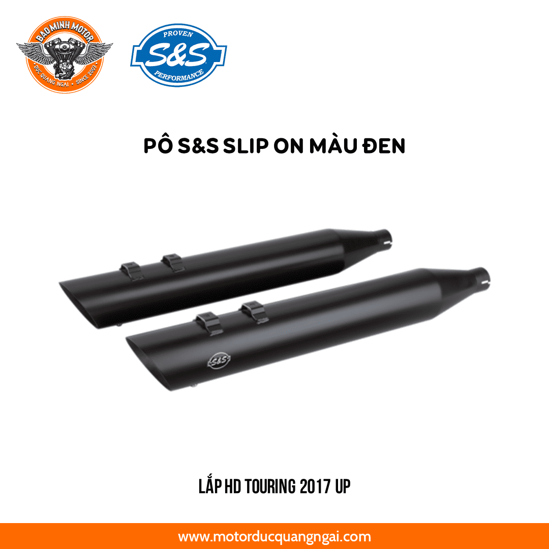 PÔ HIỆU S&S SLIP ON SLASH 4'' MÀU ĐEN LẮP HD TOURING 2017 UP M8