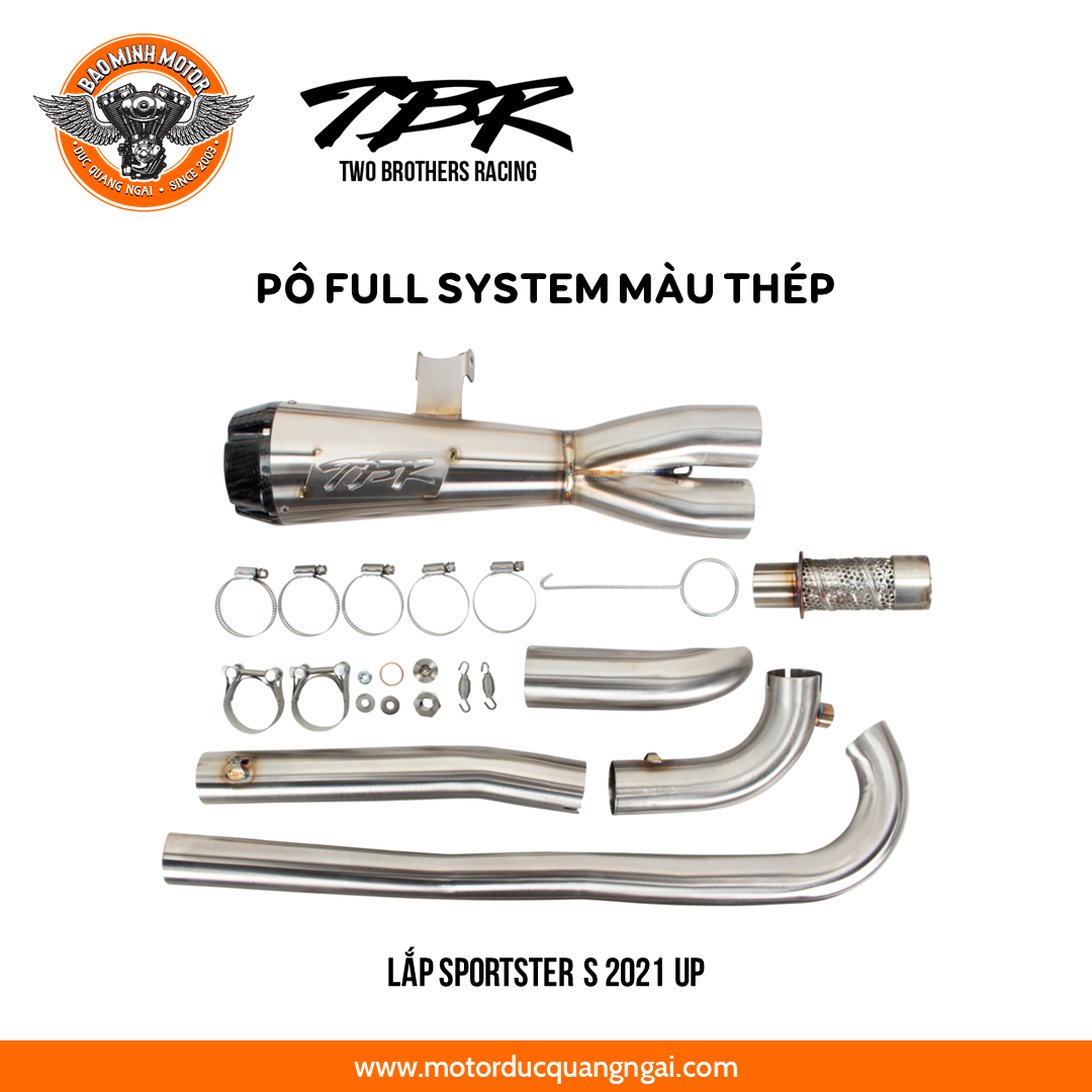 PÔ HIỆU TWOBROTHERS RACING FULL SYSTEM MÀU THÉP LẮP HD SPORTSTER S - 2021 UP