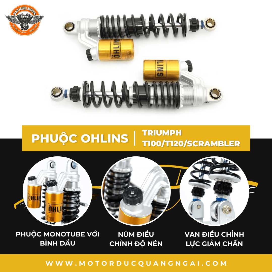 GIẢM XÓC SAU HIỆU OHLINS LẮP CHO TRIUMPH STREET SCRAMBER 2017-2021, BONNEVILLE T100 2016-2022, T120 2016-2021