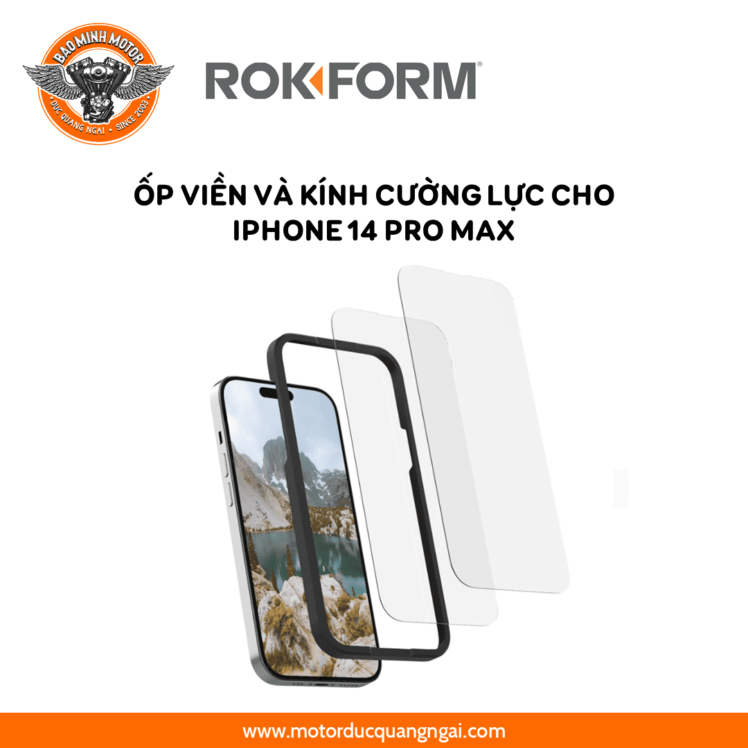 ỐP VIỀN VÀ KÍNH CƯỜNG LỰC ĐIỆN THOẠI IPHONE 14 PRO MAX HIỆU ROKFORM