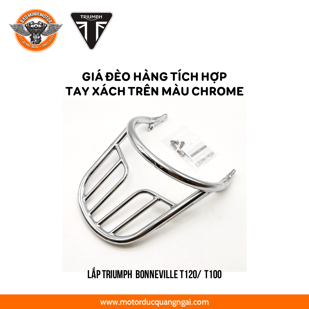 GIÁ ĐỠ HÀNH LÝ PHÍA SAU TÍCH HỢP TAY XÁCH TRÊN HIỆU TRIUMPH MÀU CHROME