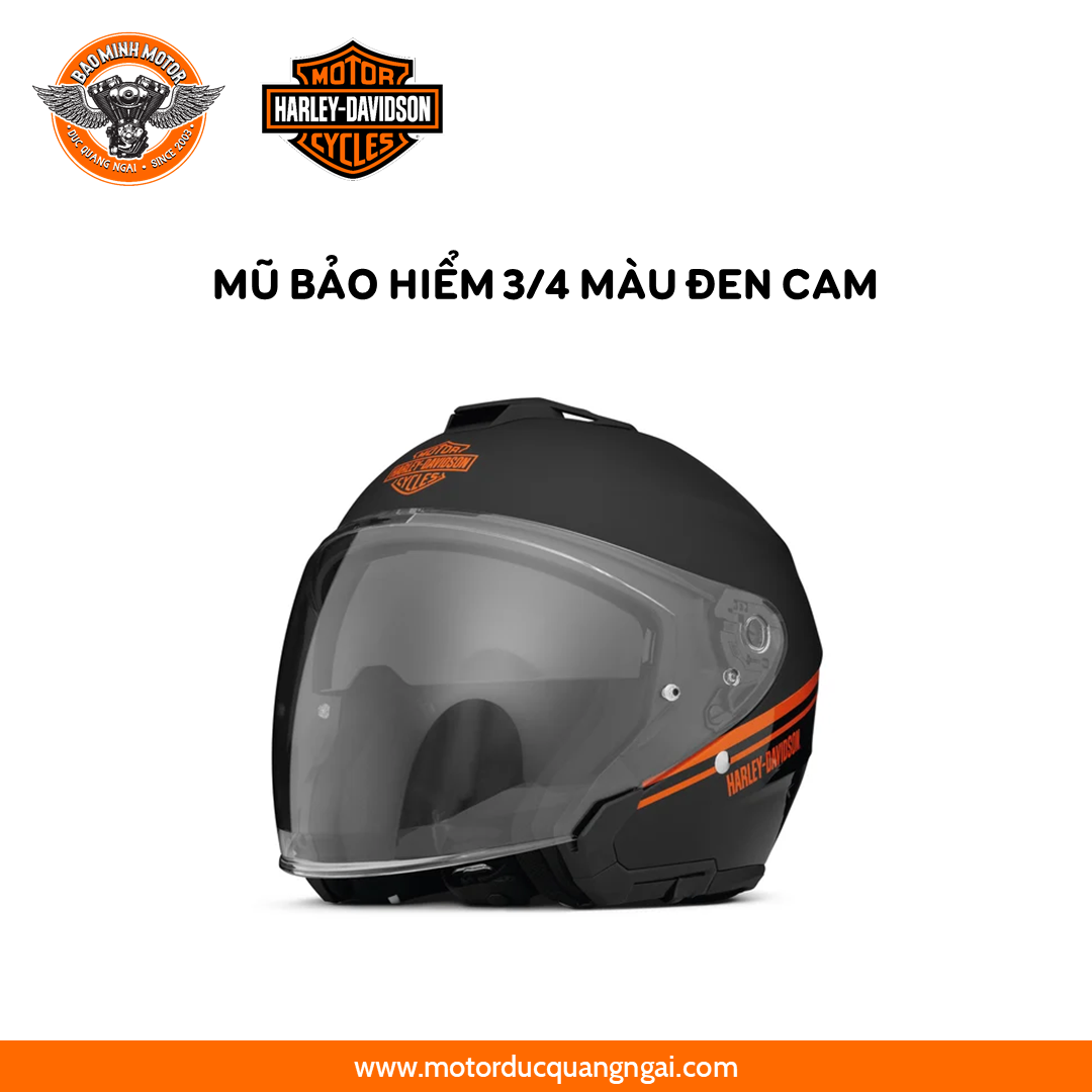 MŨ BẢO HIỂM 3/4 HIỆU HD MÀU ĐEN CAM SIZE S