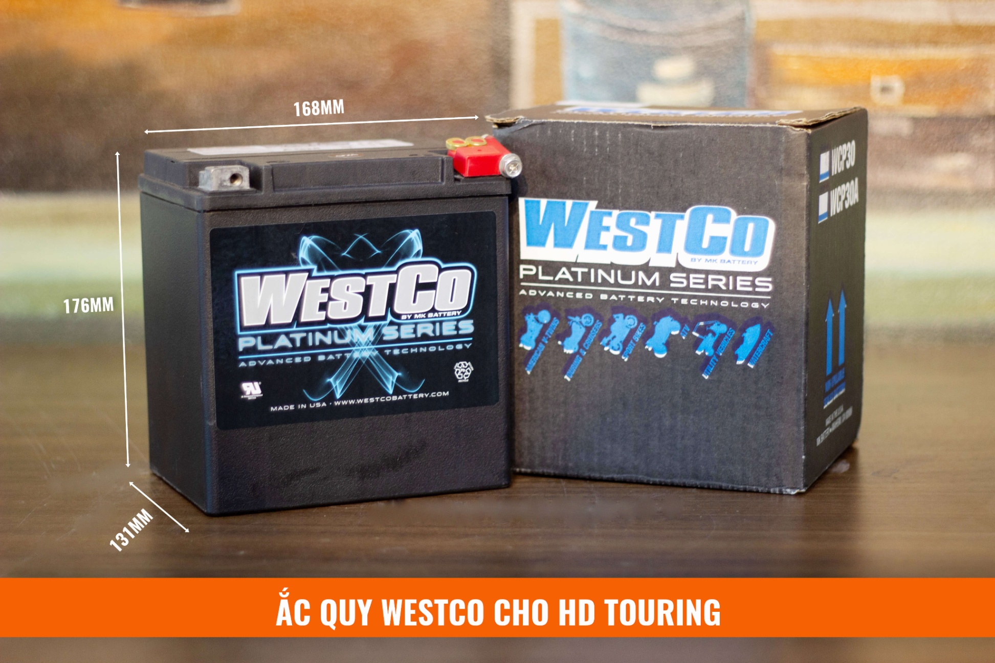 BÌNH ẮC QUY AGM HIỆU WESTCO PLATINUM 12V-26A LẮP HD TOURING (MADE IN USA)