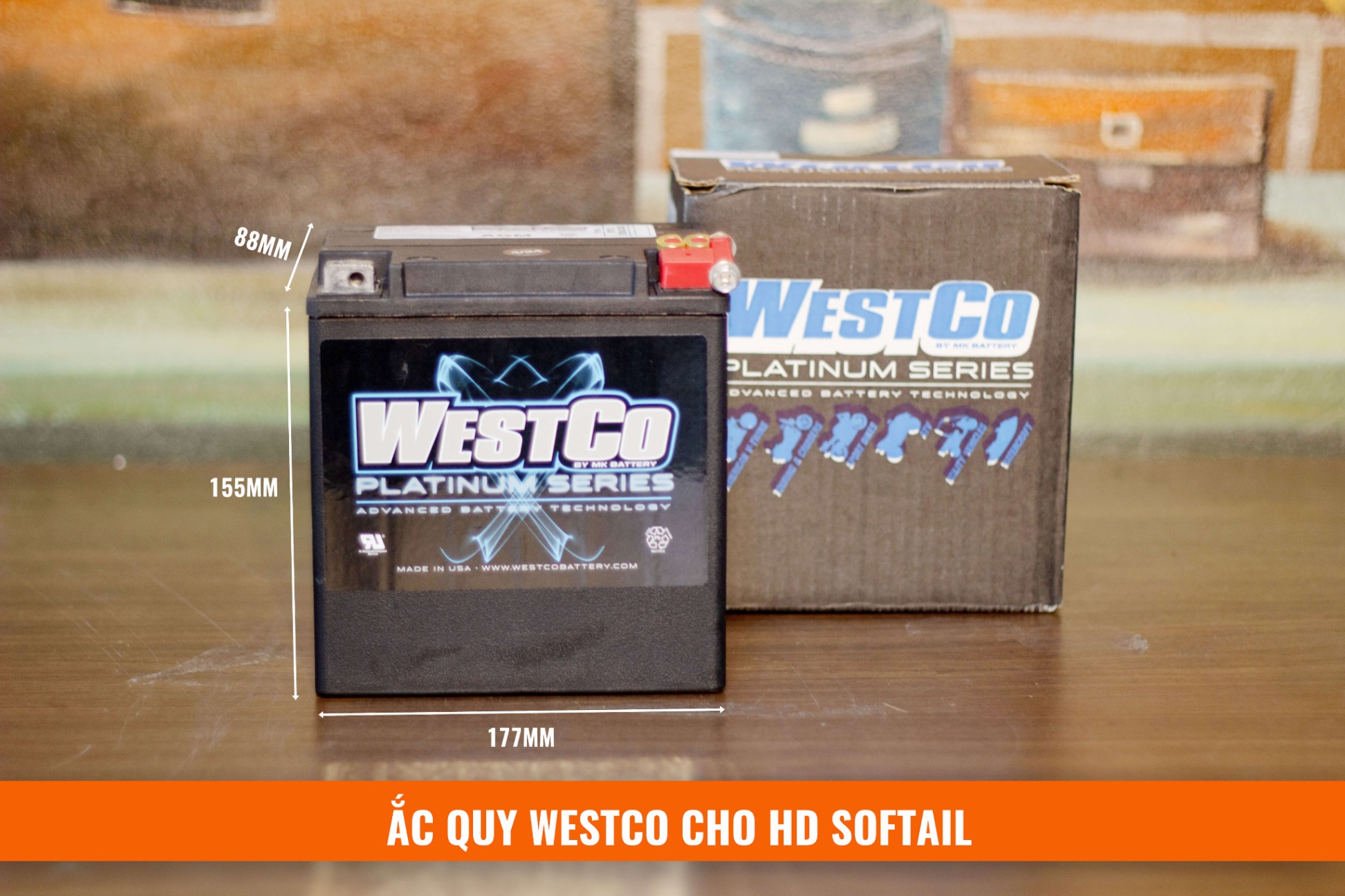 BÌNH ẮC QUY AGM HIỆU WESTCO PLATINUM 12V-18A LẮP HD SOFTAIL (MADE IN USA)