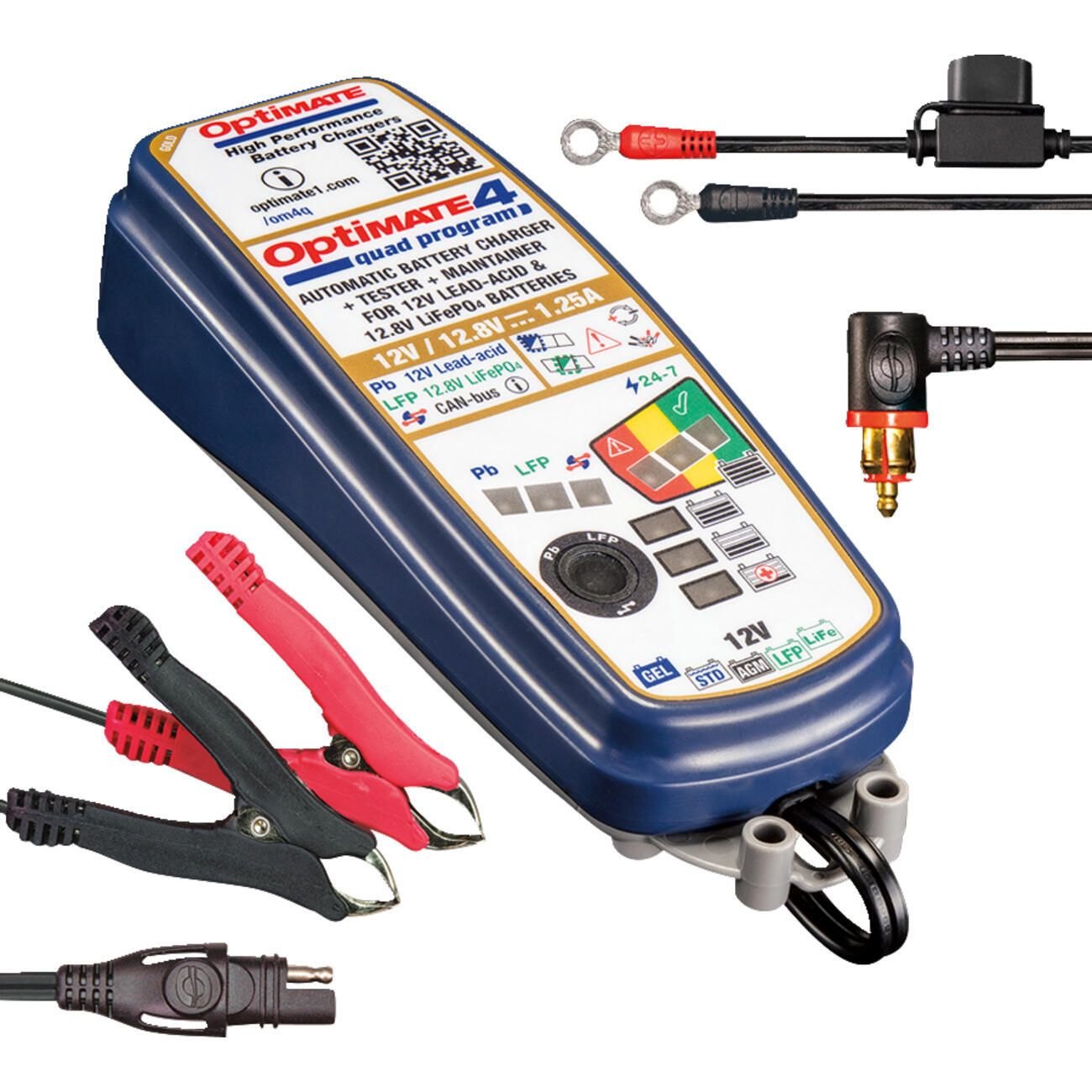 BỘ SẠC NUÔI ẮC QUY HIỆU OPTIMATE4 12V & 12.8V - 1.25AH SẠC NUÔI CHO BÌNH CHÌ AXIT VÀ PIN LITHIUM PHIÊN BẢN CAO CẤP CÓ THÊM CỔNG SẠC CHO XE BMW
