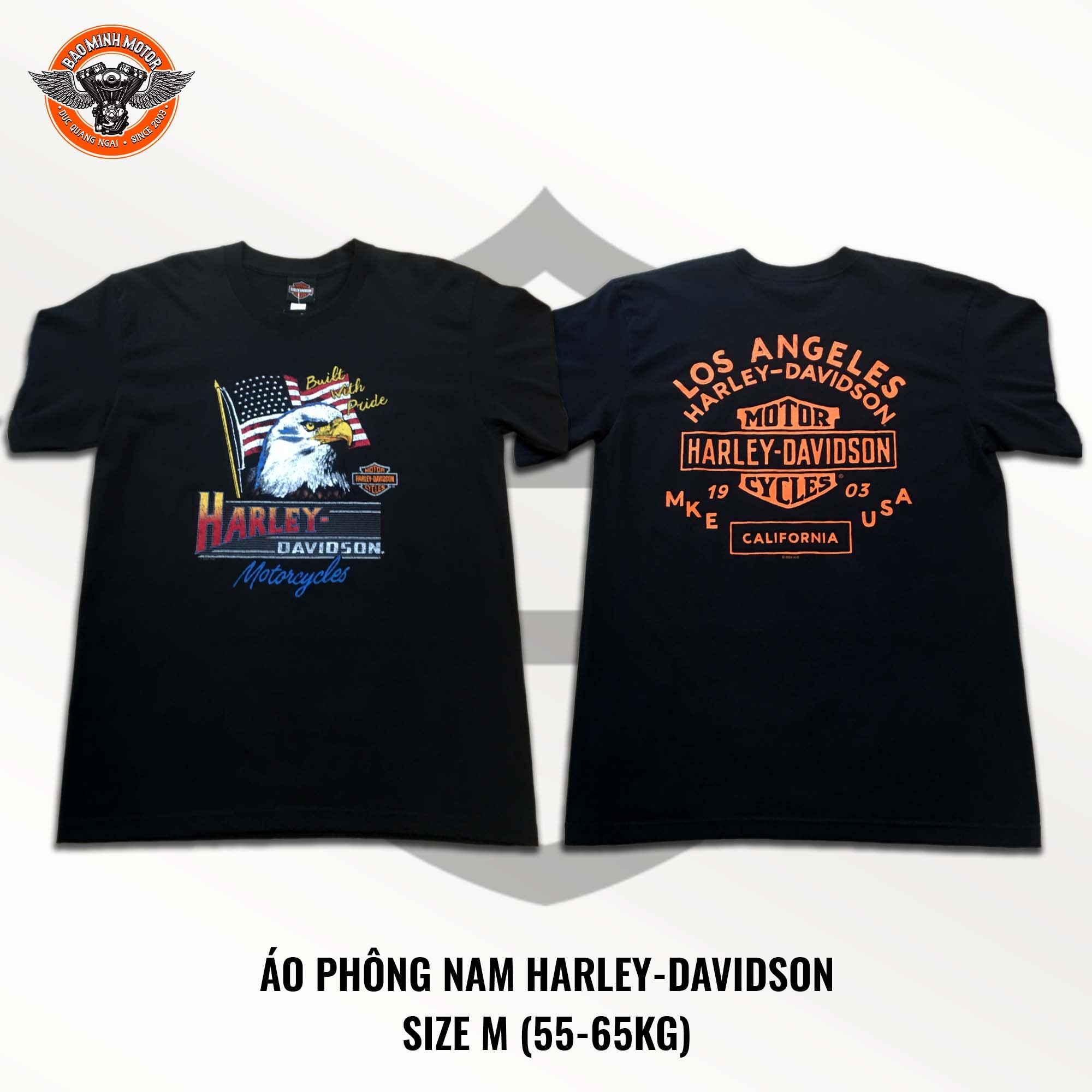ÁO PHÔNG NAM CỘC TAY HIỆU HD MÀU ĐEN HÌNH ĐẠI BÀNG VÀ CỜ MỸ SIZE M