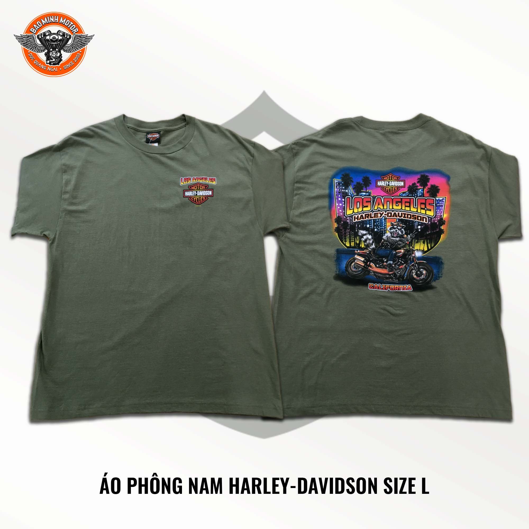 ÁO PHÔNG NAM CỘC TAY HIỆU HD MÀU XANH BỘ ĐỘI CHỮ LOS ANGELES SIZE L