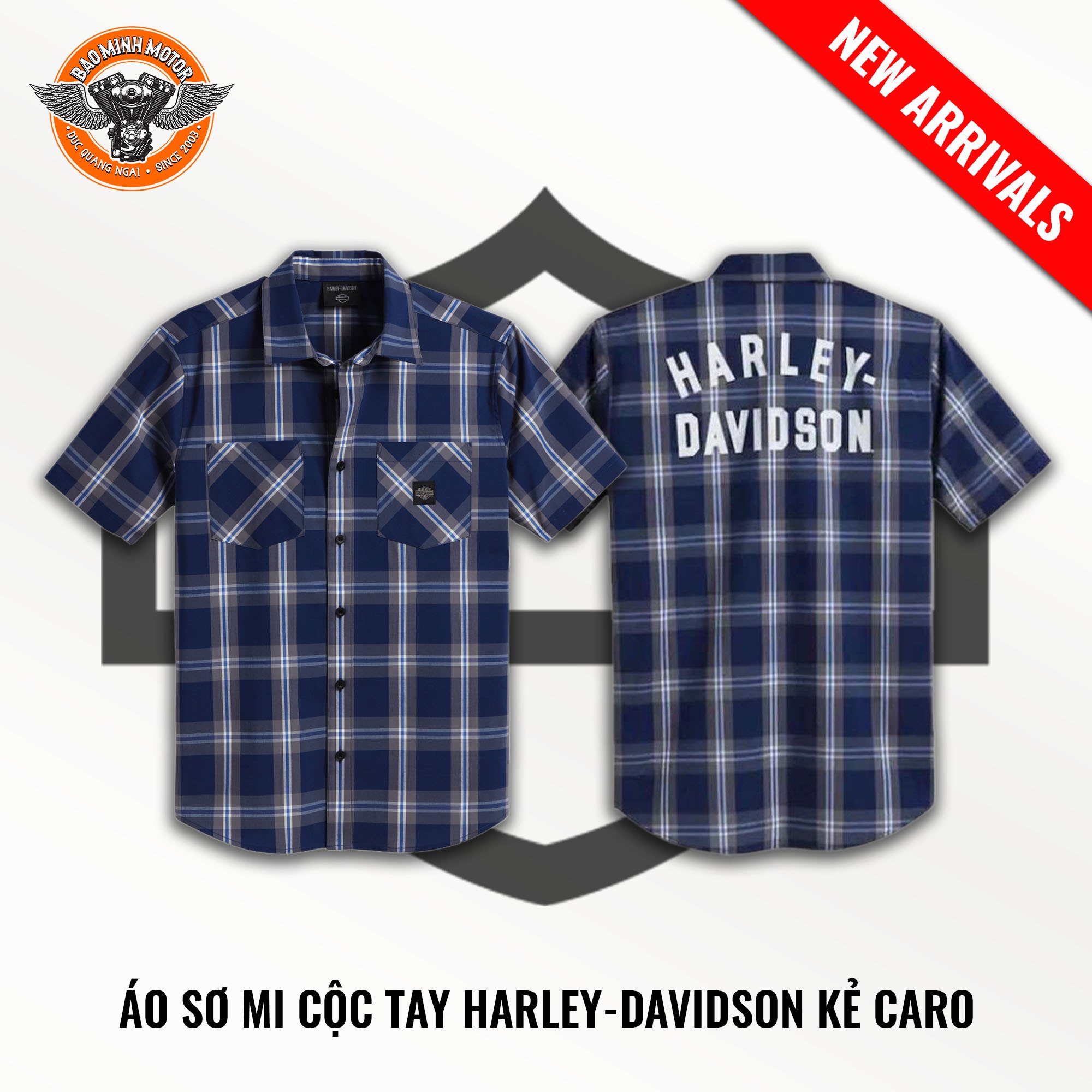 ÁO SƠ MI NAM CỘC TAY HIỆU HD KẺ CARO MÀU XANH GHI SIZE S