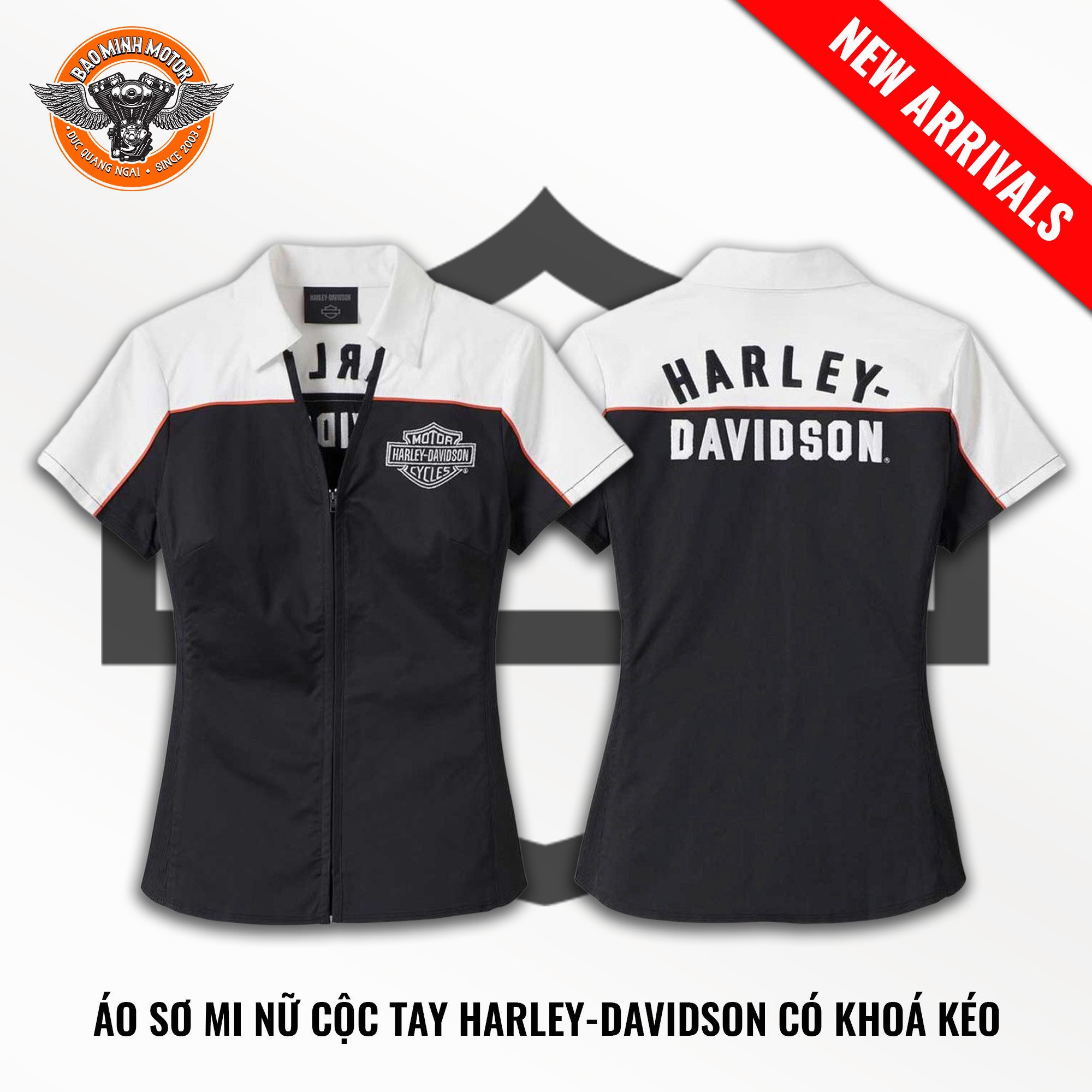 ÁO SƠ MI NỮ CÓ KHOÁ KÉO HIỆU HD MÀU ĐEN TRẮNG SIZE M